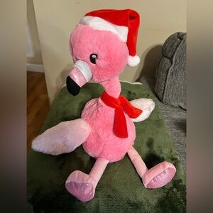 Pink Stuffed Flamingo with Santa Hat sings and moves